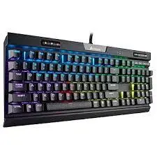 Corsair K70 RGB MK.2 Silent mechanical gaming keyboard with Cherry MX Silent switches and customizable RGB lighting.
